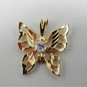 SWEET BUTTERFLY 14K YELLOW GOLD , .15 cat DIAMOND PENDANT
